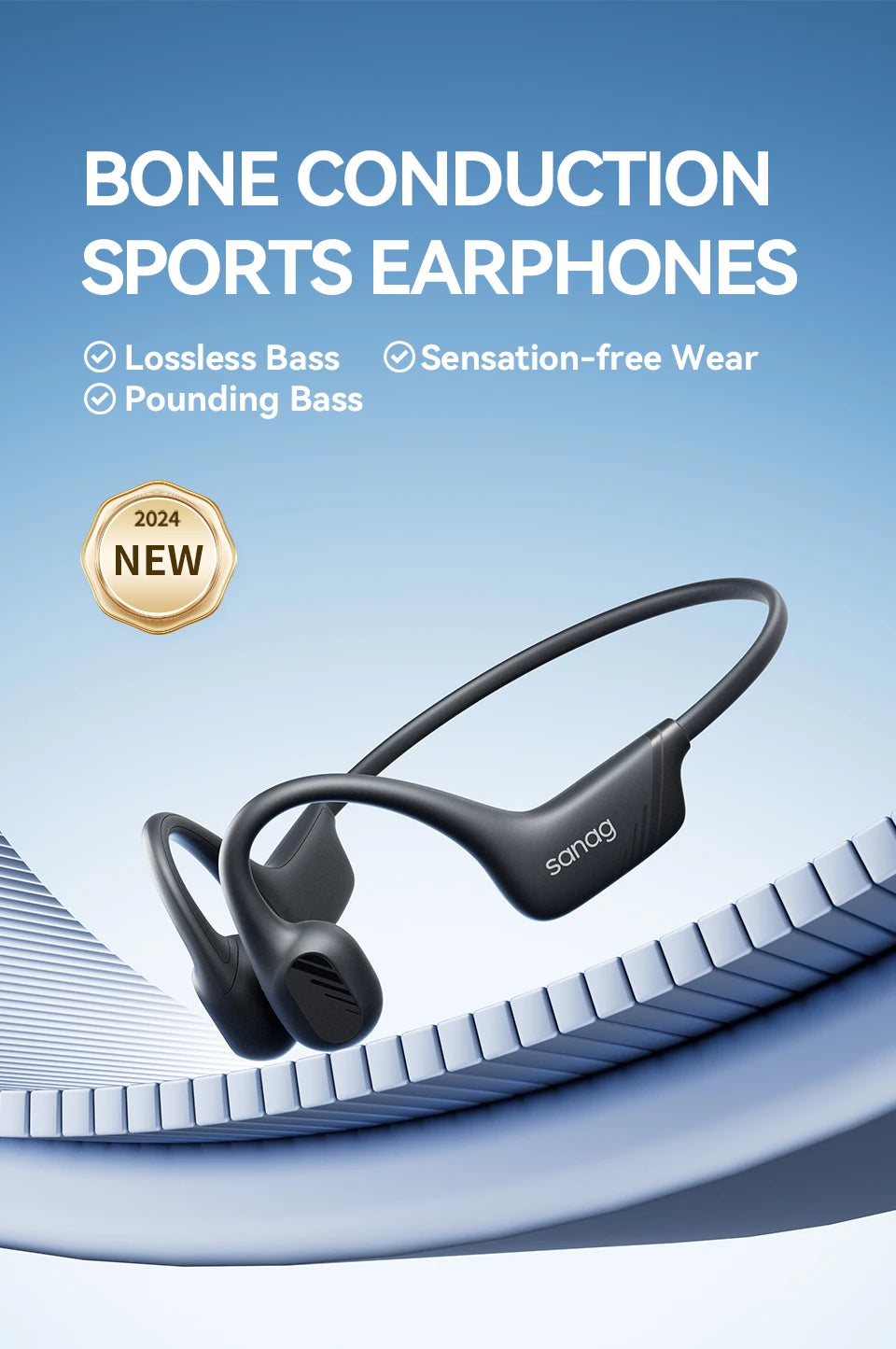 Sanag B21S Bone Conduction Wireless Earphones Bluetooth 5.4 HiFi Bass Headphones IPX5 Waterproof Running Sports Earbuds