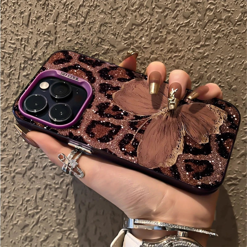 IPhone 17 Pro Max 16E 16 15 13 12 11 14 Case Brown Butterfly Leopard Printed Cover For iPhone 17 Air XS Max XR X XS 7 8 Plus