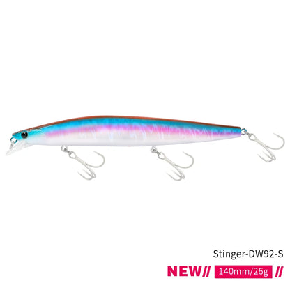 Minnow Sea Fishing Lure STINIGER 140mm 26g Piston Weight Ultra Long Casting Seabass Inshore Hard Baits