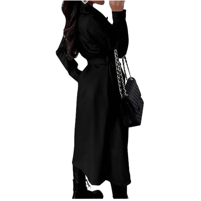 Women's Wool Blends Coats Double Breasted Thin Women's Trench Coat Casual Winbreaker With Belt Trench for Ladies