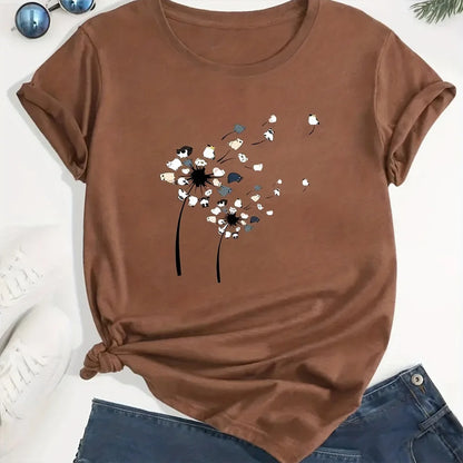 T-shirt Summer Fashion Short sleeved Top Flower Print Loose Clothing Women's Party T-shirt