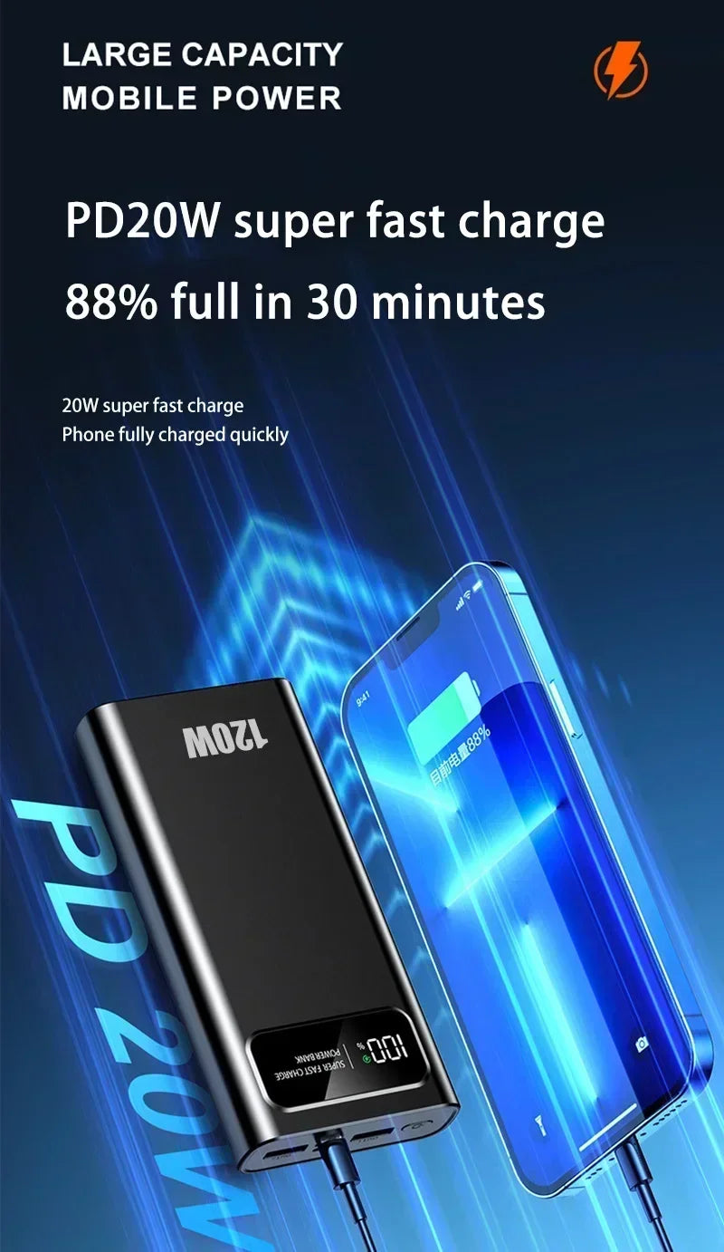 Xiaomi MIJIA 200000mAh Ultra large Capacity Power Bank 120W Fast Charging Portable Digital Display Power Bank For iPhone Samsung