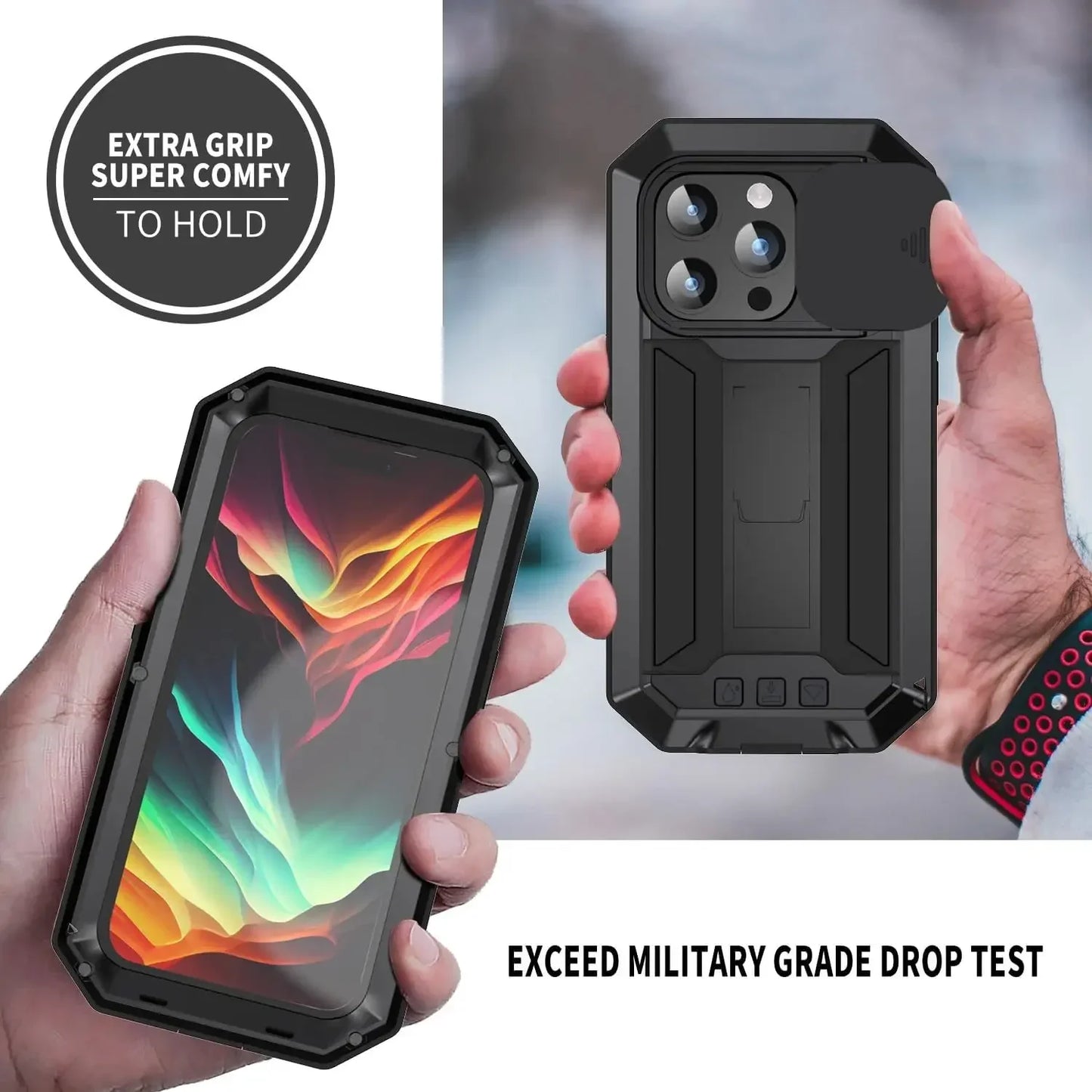 Heavy Duty Rugged Metal Case for iPhone, Case for iPhone 17 16 15 14, 13 Pro Max, Screw Military Shockproof Cover with Screen Ca