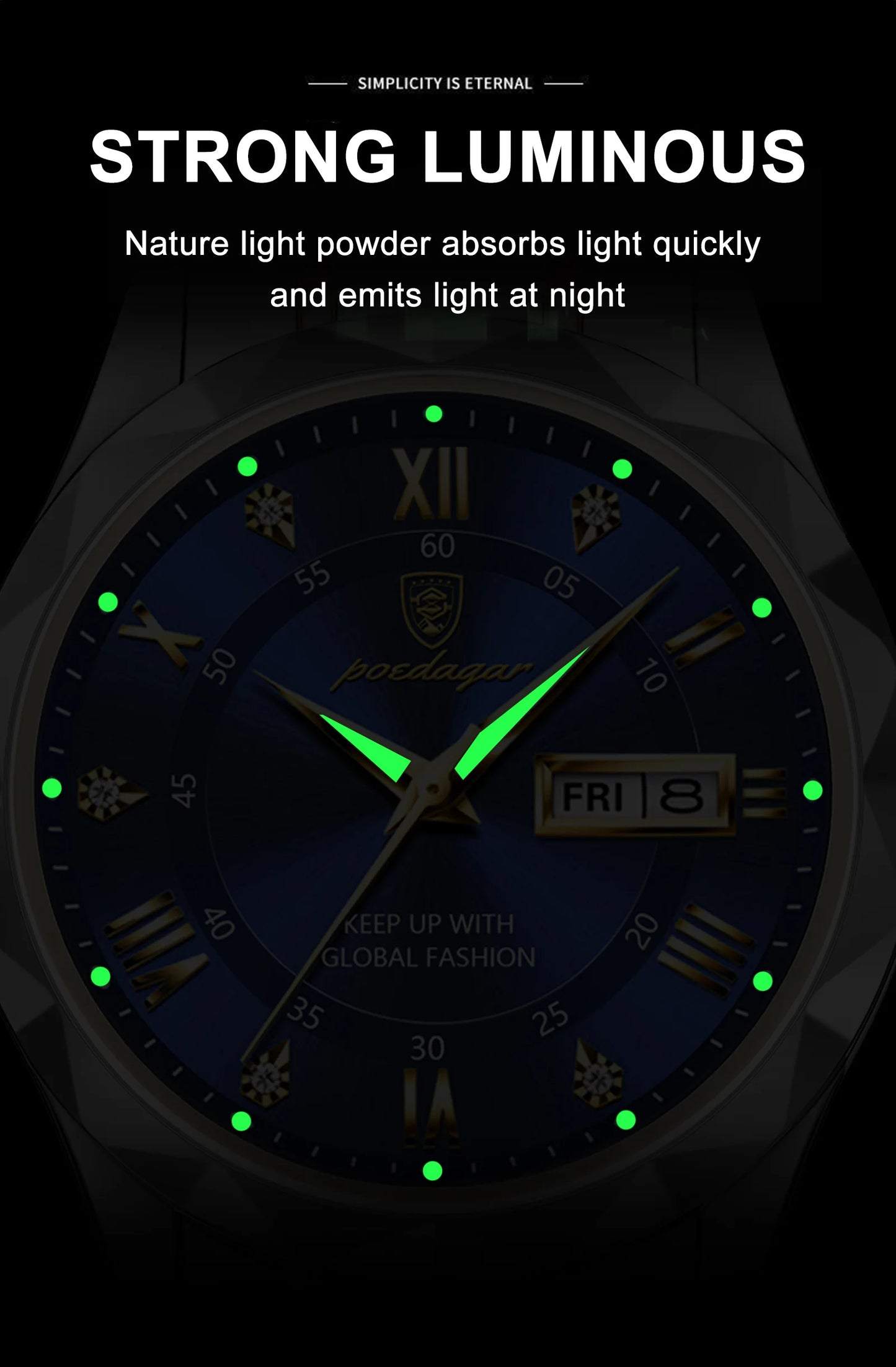 POEDAGAR Business Luxury Men's Watches Waterproof Stainless Steel Luminous Man Wristwatch Date Week Sport Men Quartz Watch Reloj