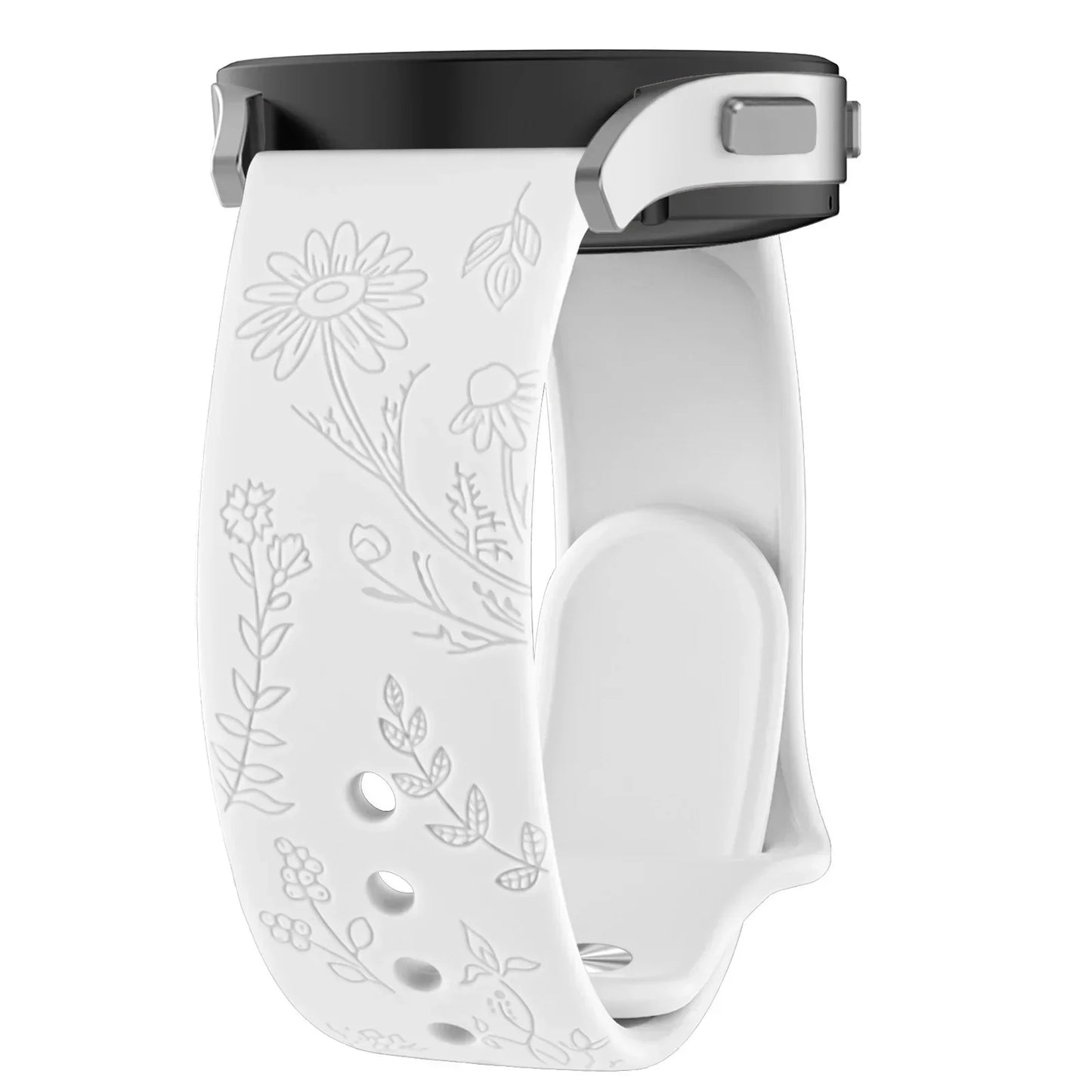 Floral Engraved Band for For Samsung Galaxy Watch 6/5/4/Active 2/5 Pro 45mm 40mm 44mm/Watch 6 4 Classic/Watch 3 41mm Strap