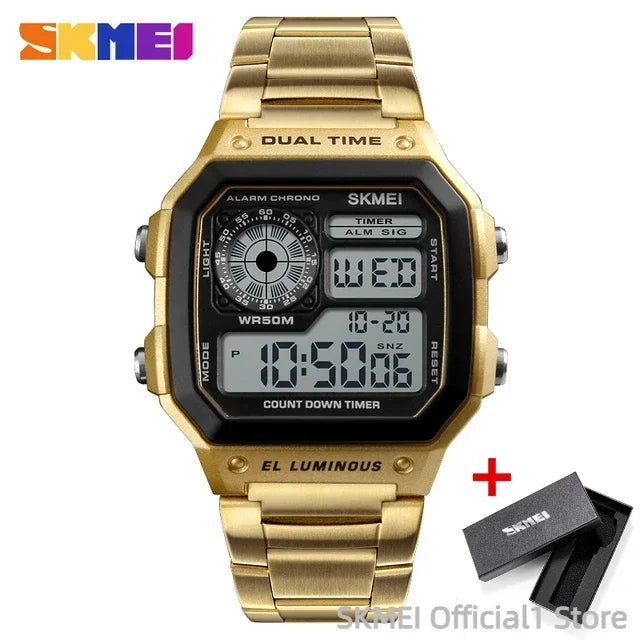 SKMEI 1335 Digital Watch for Men Retro Sports Waterproof Chrono Electronic Mens Wristwatches Stainless Steel Clock Reloj Hombre