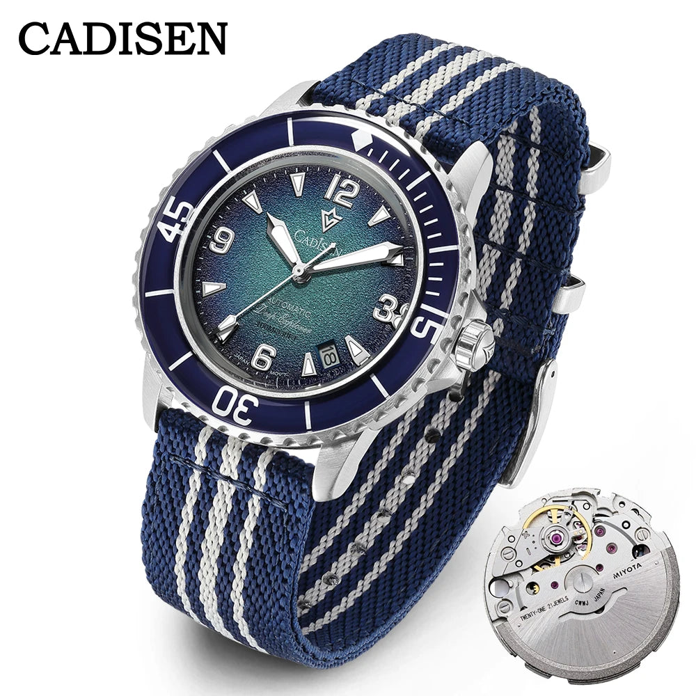 CADISEN Deep Explorer Automatic Mechanical Watch Man Canvas Strap Wristwatch MIYOTA  Luxury Luminous Waterproof Watches