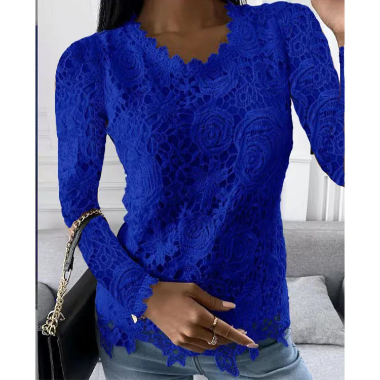 Autumn Fashion Style Bud Silk Unlined Upper Long Sleeve O-neck Embroidery