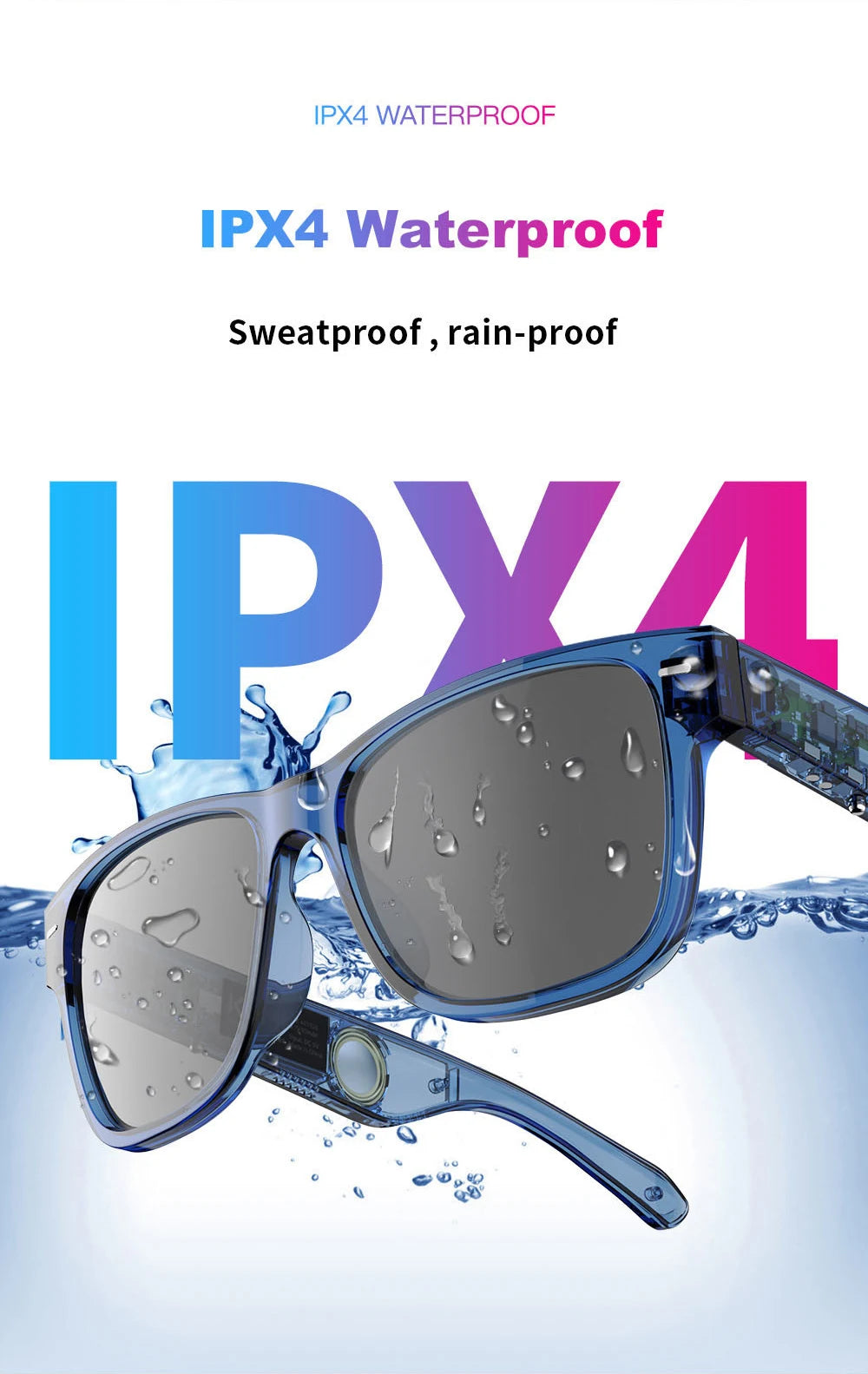 KUMI Meta V1 Smart Glasses IPX4 Waterproof Bluetooth glasses Bluetooth Call 5.0 listen to the music last for about 8 hours Blue