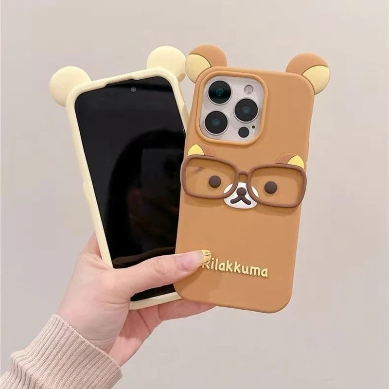For iPhone 17 16 15 Pro Max 14 Plus 13 12 11 7 8 SE 4 4S 5 5S Cute Glasses Bear Silicone Soft Phone Case Cover