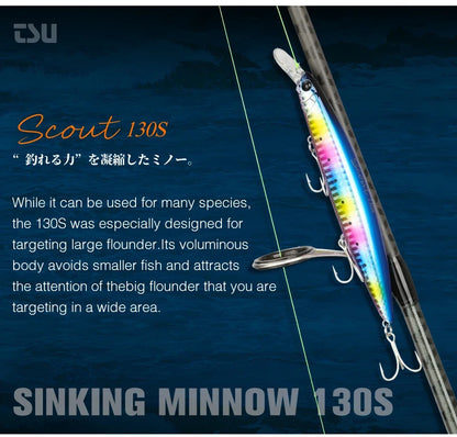 Sinking Minnow Fishing Lure SCOUT 130mm 24g Long Casting Seabass Flounder Artificial Large Sea Fishing Hard Baits