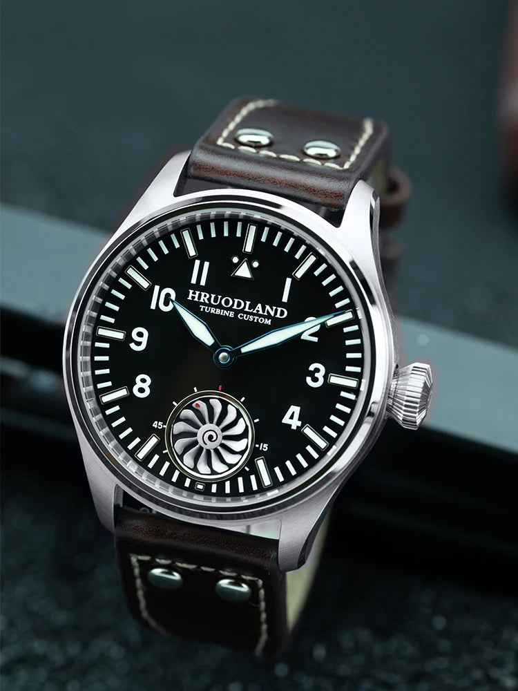 Hruodland F016 Pilot Watch Seagull Movement Mechanical BGW-9 Luminous Sapphire Crystal F016 Turbine 43mm Men Retro Pilot Watch