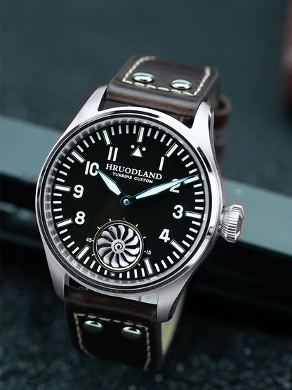 Hruodland F016 Pilot Watch Seagull Movement Mechanical BGW-9 Luminous Sapphire Crystal F016 Turbine 43mm Men Retro Pilot Watch