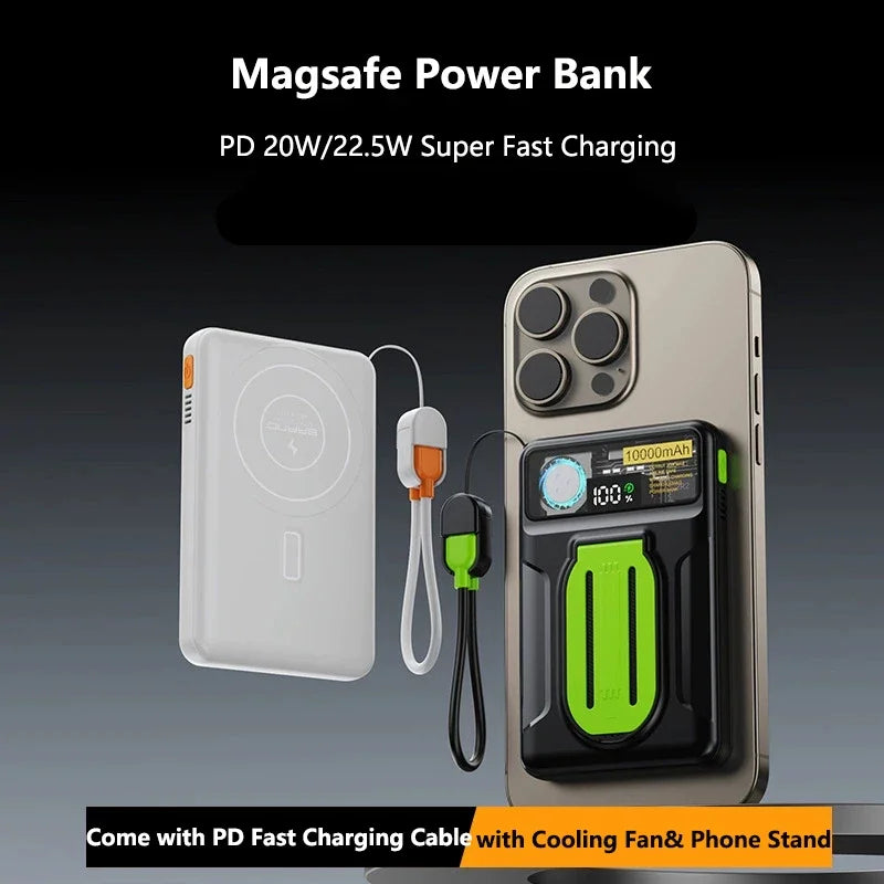 20000mAh Magsafe Power Bank with Cooling Fan Magnetic Wireless 22.5W Fast Charger For iPhone 16 Samsung Huawei Xiaomi Powerbank