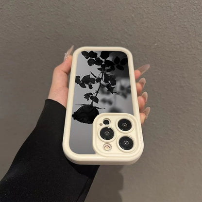 Minimalist Black Rose Pattern Phone Case For iPhone 17 16 15 14 Pro Max 13 12 11 XS X XR 8 Plus 16e 17 Air Shockproof Soft Cover