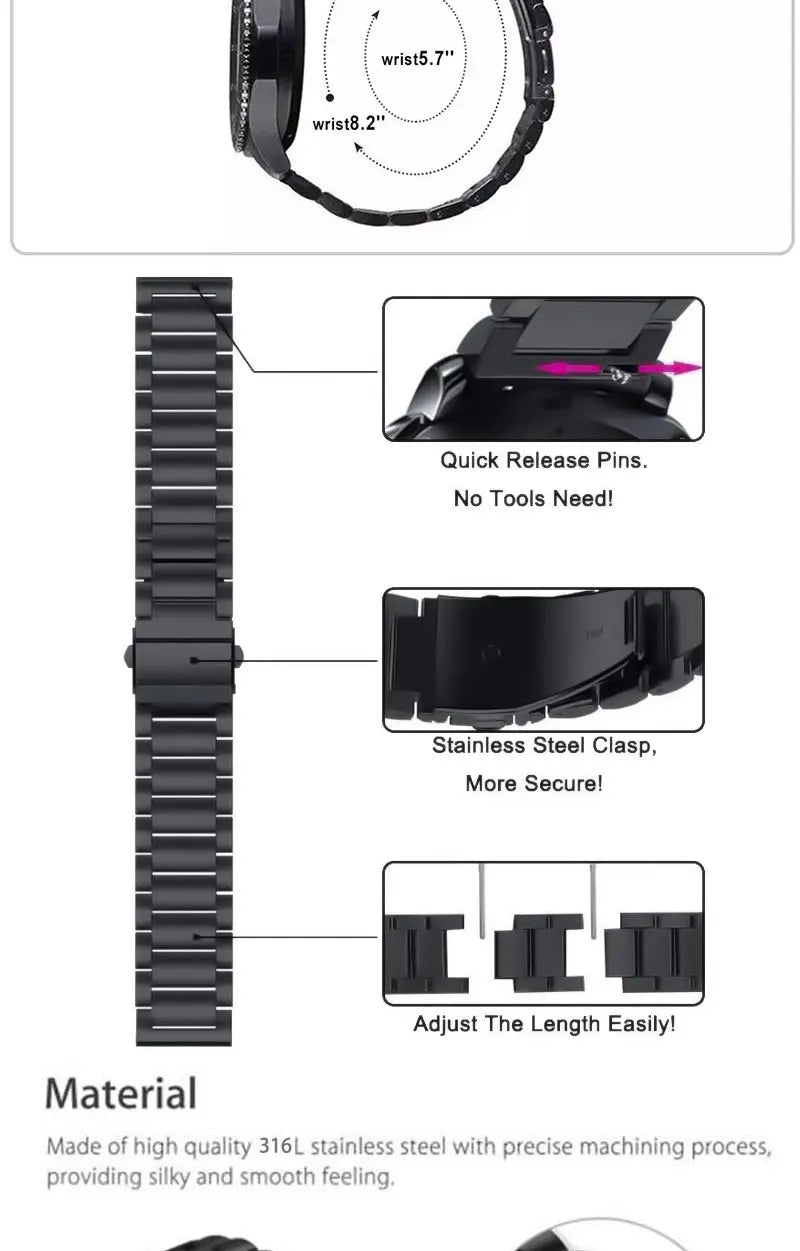 WatchBand For Amazfit Active/GTS 2/3/4 Mini Strap GTR 2/3/4 42 47mm stainless steel Bracelet For Amazfit Bip 3 5 Band