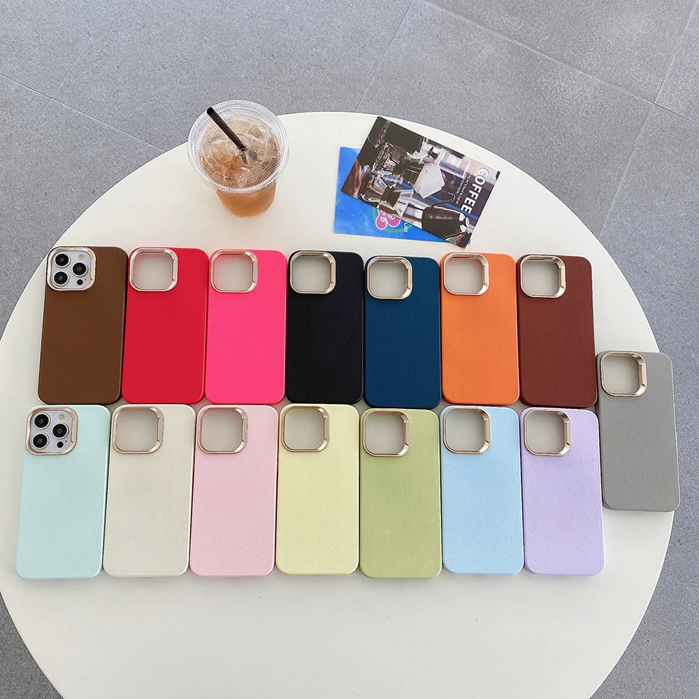 Luxury Leather Liquid Silicone Case For iPhone 17 16 Pro Max 15 14 Plus 13 11 12 Plating Shockproof Back Cover Solid Color Funda