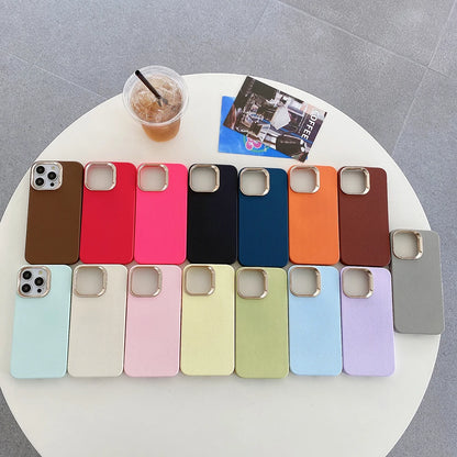 Luxury Leather Liquid Silicone Case For iPhone 17 16 Pro Max 15 14 Plus 13 11 12 Plating Shockproof Back Cover Solid Color Funda