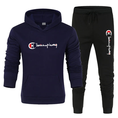 2025 Men's Tracksuit Hooded Sweatshirt+Sweatpants 2 Pcs Sets Sports Suit Casual Jogger Sportswear 2 Piece Male Streetwear Sets