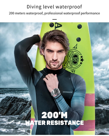 ADDIESDIVE Quartz Watch for Men 316L Stainless Steel Super Luminous Ceramic Bezel 200m Waterproof Classic Diving Men‘s Watch