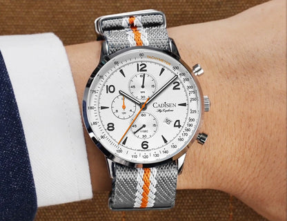 CADISEN New Men's Watches Top Luxury Quartz Watch For Men Canvas 0S10 Chronograph AR Mirror Waterproof Gift Men's Wristwatch