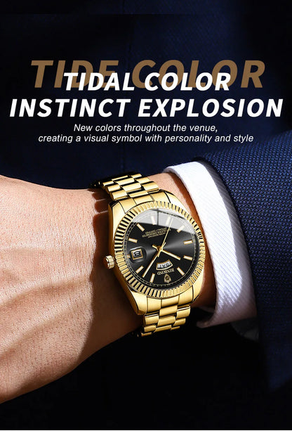 BINBOND Mens Quartz Watch Top Brand Sports Quartz Mens Watches Stainless Steel Waterproof Date Week Wristwatch Men Relogio