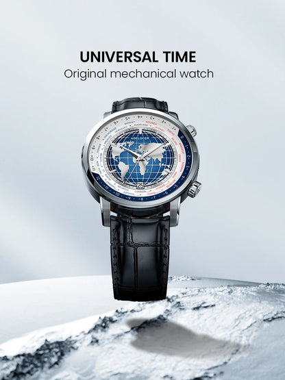AGELOCER Original World Time Watch Men's Luxury Business Formal Automatic Mechanical Watch Birthday Gift for Men
