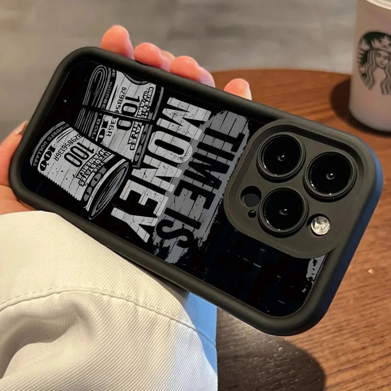 Phone Case For iPhone 17 16 15 14 12 11 13 Pro Max Time is Money Printed Soft Cover For iPhone 17 Air 16E 7 8 Plus X XS Case