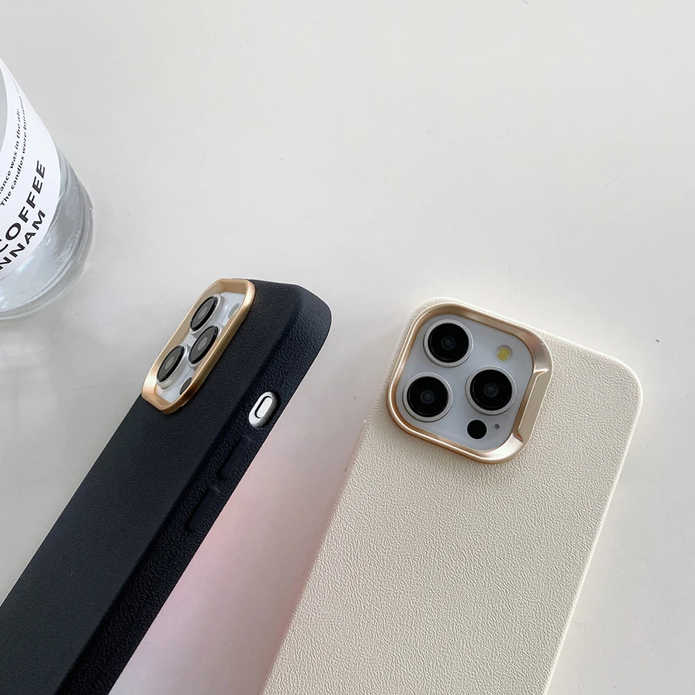 Luxury Leather Liquid Silicone Case For iPhone 17 16 Pro Max 15 14 Plus 13 11 12 Plating Shockproof Back Cover Solid Color Funda