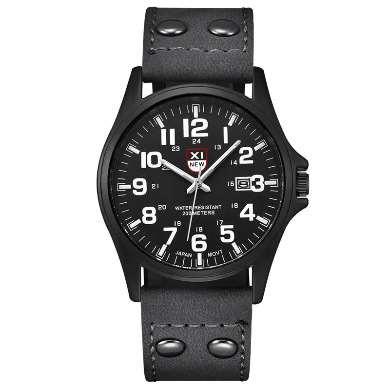 Genuine XINEW Brand Men Watches Black Students Fashion Leather Band Sports Date Quartz Wrist Watch Montre Homme Reloj Hombre