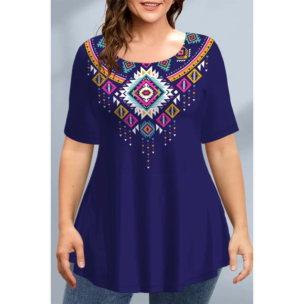 T-Shirts Spring Clothing Floral Graphic O-Neck Pullovers Short Sleeve Tops Streetwear Oversized Apparel Ladies 2023