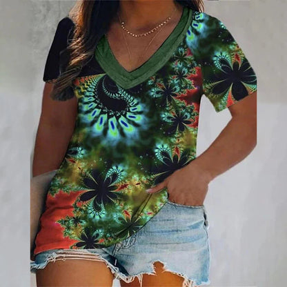 T Shirts 3d Butterfly Print Short Sleeve V-neck Tops Tees Summer Fashion Casual Gradient Girls Oversized Pullover