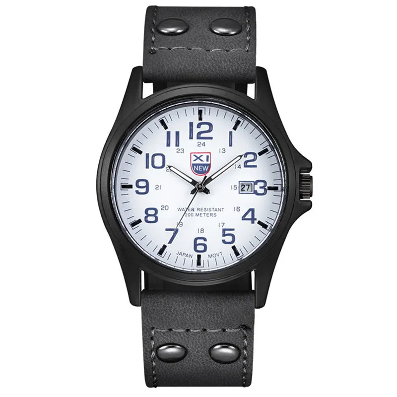 Genuine XINEW Brand Men Watches Black Students Fashion Leather Band Sports Date Quartz Wrist Watch Montre Homme Reloj Hombre