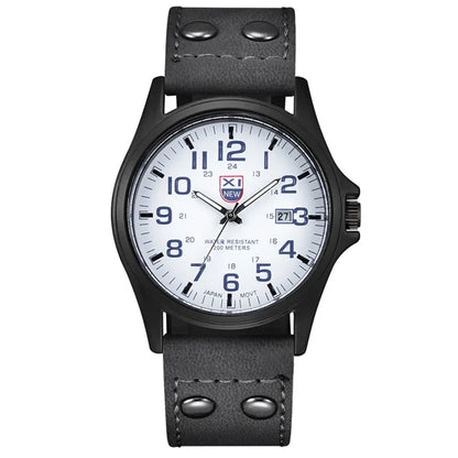 Genuine XINEW Brand Men Watches Black Students Fashion Leather Band Sports Date Quartz Wrist Watch Montre Homme Reloj Hombre