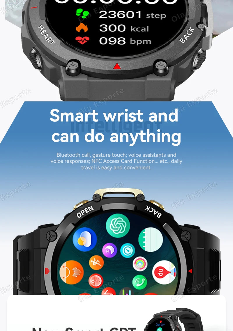 T-REX 3 Ultra Outdoor Military NFC Smart Watch Men GPS trackr Bluetooth Call Health Monitor Sports Smartwatch For Amazfit