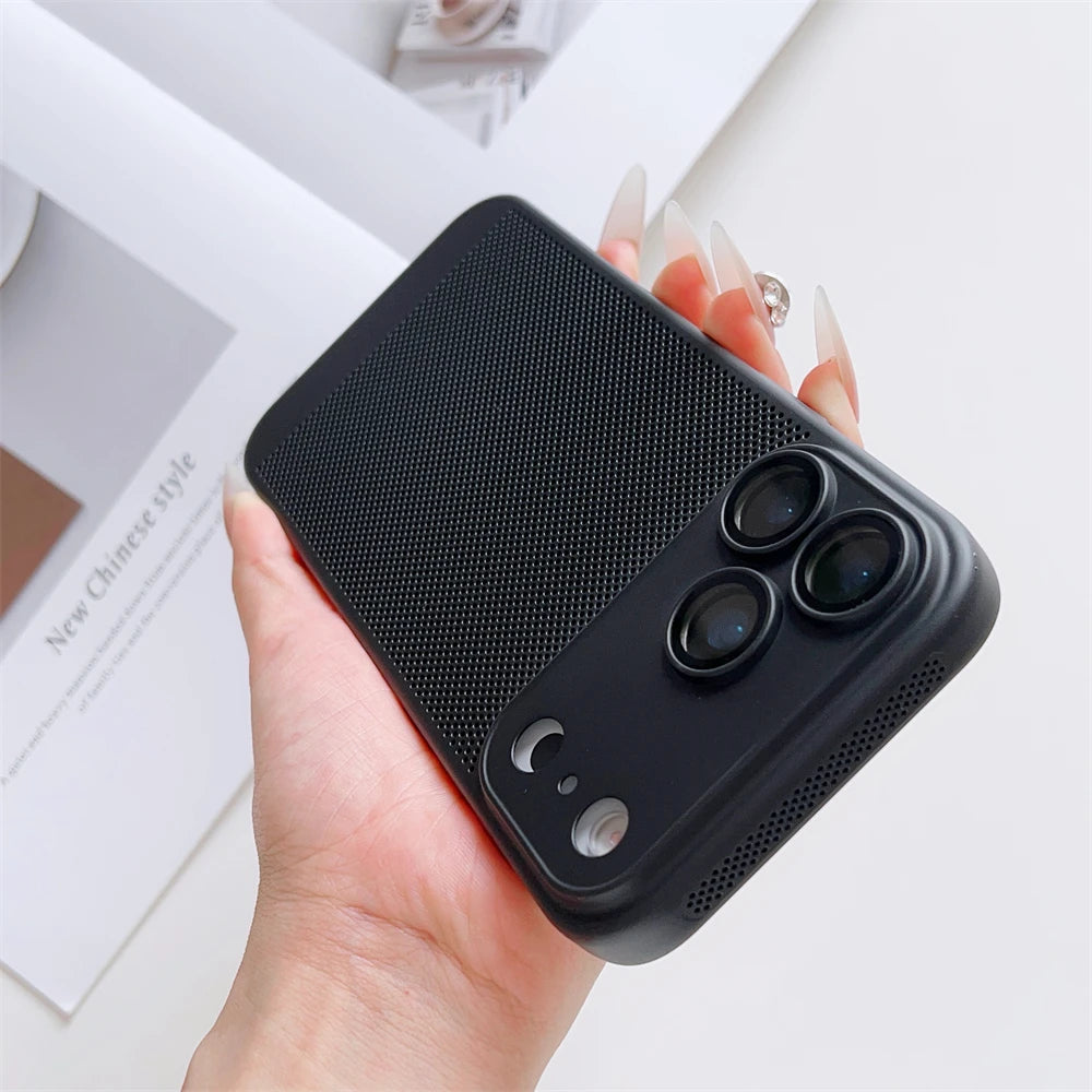 Thin Cooling Heat Dissipation Phone Case For iPhone 17 16 15 14 13 12 11 Pro Max Plus Breathable Hard Back Solid Color Cover