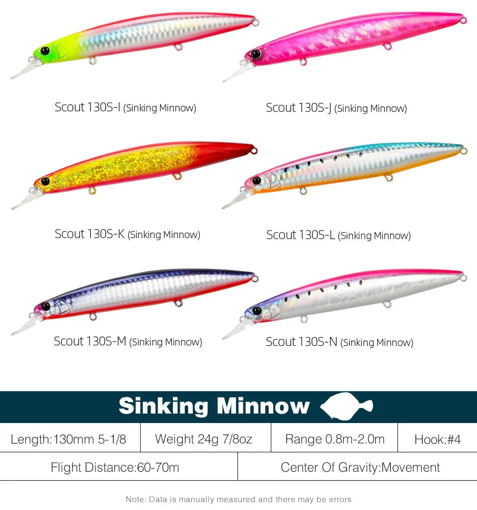 Sinking Minnow Fishing Lure SCOUT 130mm 24g Long Casting Seabass Flounder Artificial Large Sea Fishing Hard Baits