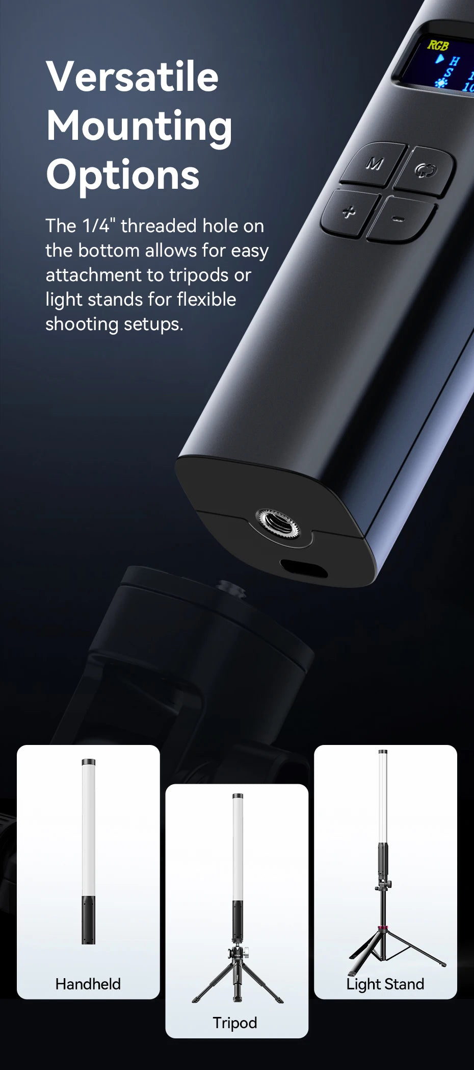 Ulanzi Upgraded VL119 Stick Light 10W RGB Light Wand Handheld Stick for Protrait Photography Live Streaming with Type-C Charging