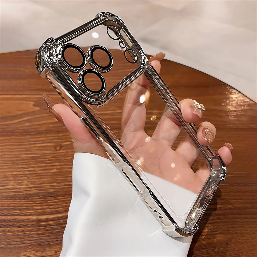 For iPhone 17 Pro Max 16 15 Plus 14 13 12 Transparent Electroplated Case Full Lens Protection Bumper Shockproof Plating Cover