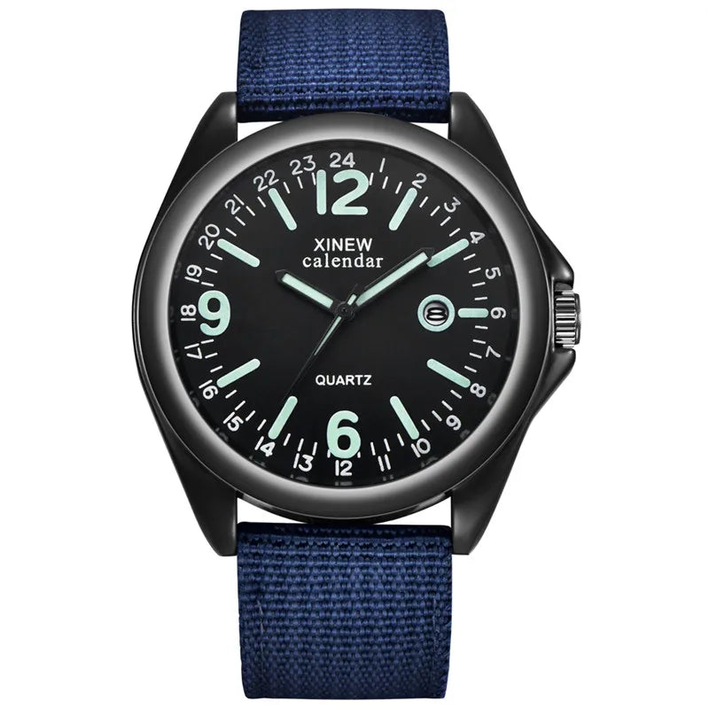 Original XINEW Brand Men Watches Black Students Boys Fashion Casual Nylon Band Sports Date Quartz Watch Relogios Masculinos 2025
