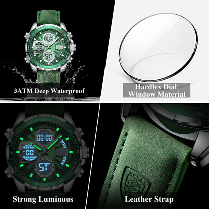 POEDAGAR LED Luxury Men Watch Luminous Week Date Dual Time Display Digital Man Clock Alarm Electronic Men's Quartz Watches Reloj
