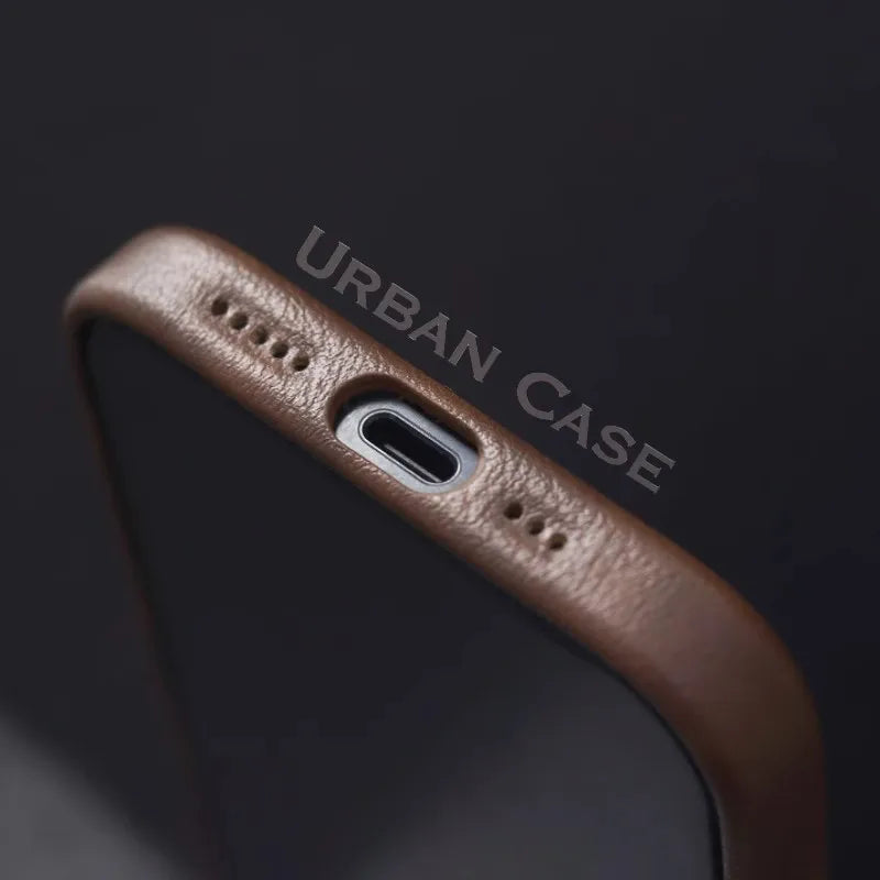 Premium Real Handmade Leather Case for iPhone 17 Air 17 Pro 16 15 14 13 12 Pro Max with Magsafe and Metal Buttons and Buttons