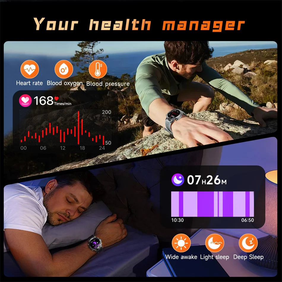 T-REX3 1000mAh Big Battery Smart Watch HD Bluetooth Call 1.7inch Large Sceen LED Flashlight Sports Waterproof Smartwatch Men