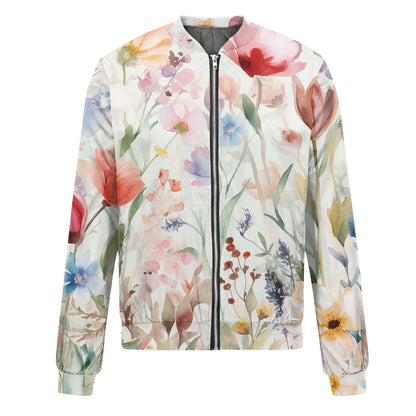 Women Elegant Zipper Bomber Jackets Spring Autumn Floral Printed Jackets Casual Coat Retro Outwear  Round Neck Zipper Jackets