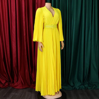 V-neck Flare Sleeve Big Swing Floor Length Maxi Long Dresses  Women Autumn Winter Party Prom Dress