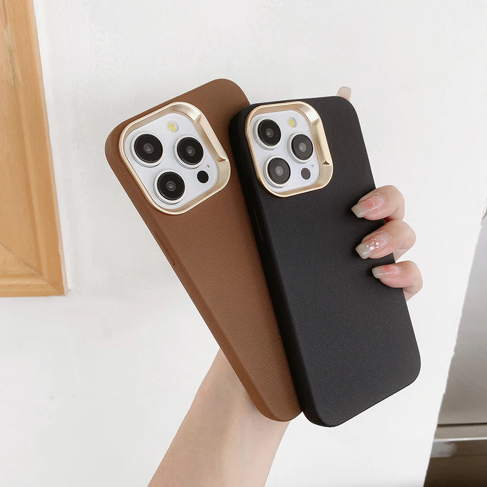 Luxury Leather Liquid Silicone Case For iPhone 17 16 Pro Max 15 14 Plus 13 11 12 Plating Shockproof Back Cover Solid Color Funda