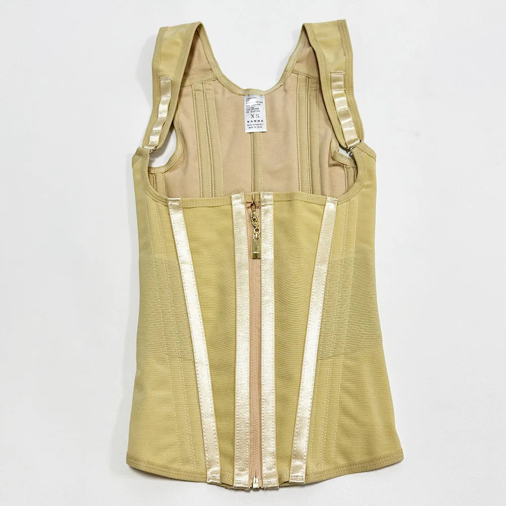Body Shaper Shapewear Women Vest Tops Double Compression Waist Trainer Corset Adjustable Zipper and Hook-eyes