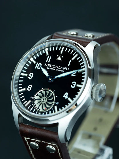 Hruodland F016 Pilot Watch Seagull Movement Mechanical BGW-9 Luminous Sapphire Crystal F016 Turbine 43mm Men Retro Pilot Watch