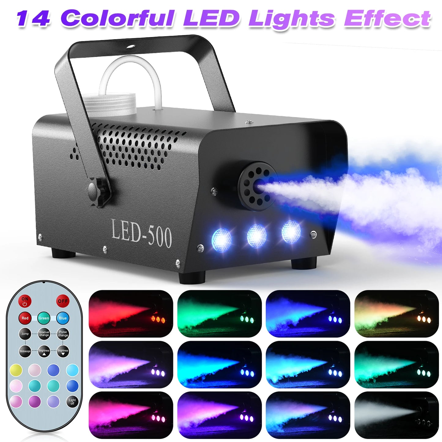 Fieryzeal 500W Smoke Machine Wireless Control Fog Machine RGB LED Stage Lighting Effect Professional Stage Fogger for Halloween