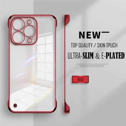 Plated Clear Slim Frameless Phone Case For iPhone 17 Air 16 15 14 Pro Max 16e 16Pro 16 Plus Plating Transparent Back Cover